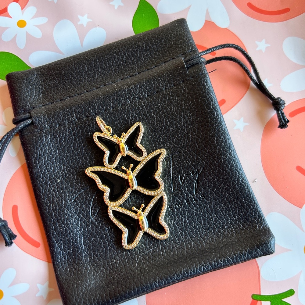 Gold & Black Triple Butterfly Pendant